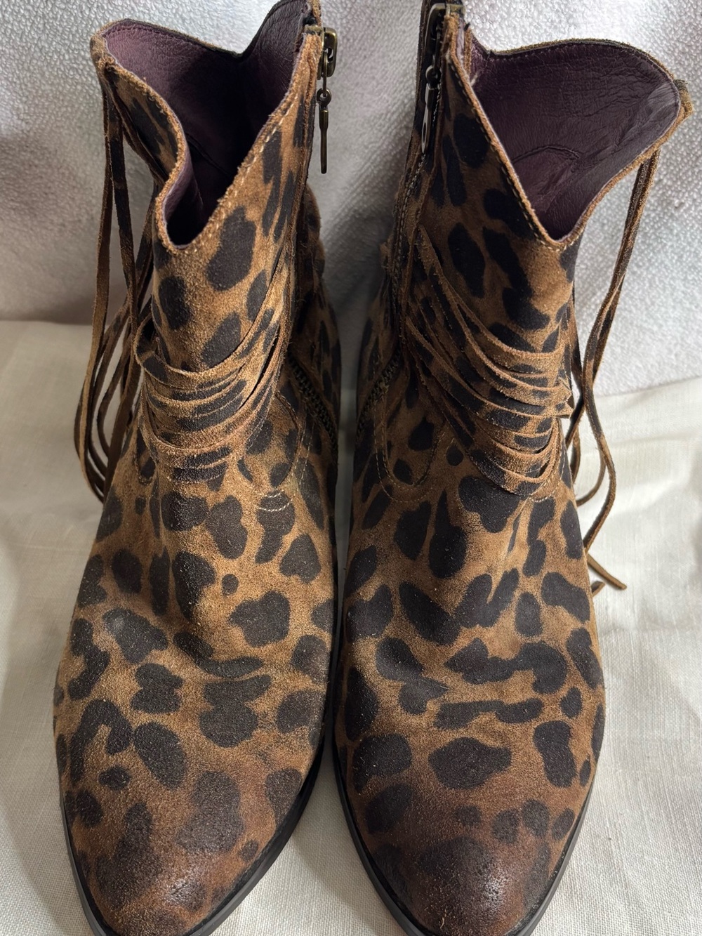 L&B Leopard Print Suede Ankle Booties - Brown & Black